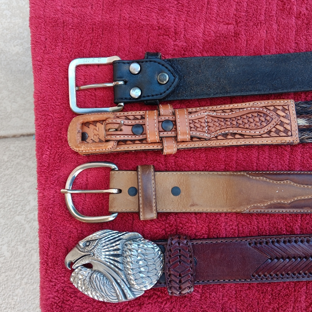 4 Vintage leather belts lot of 4 Horsehair,Silver City,,EUC 95